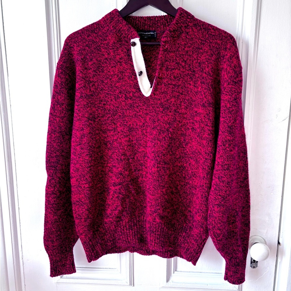 Women’s Vintage Continental Wool Sweater Union Made Maroon/Black Size XL